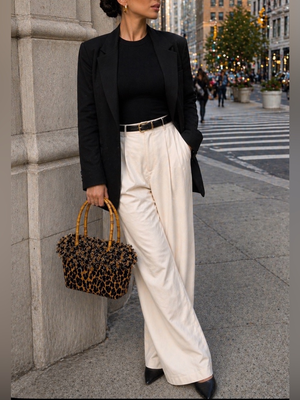 Lula Belle Leopard Print Bamboo-Handle Tote Bag - Brown
